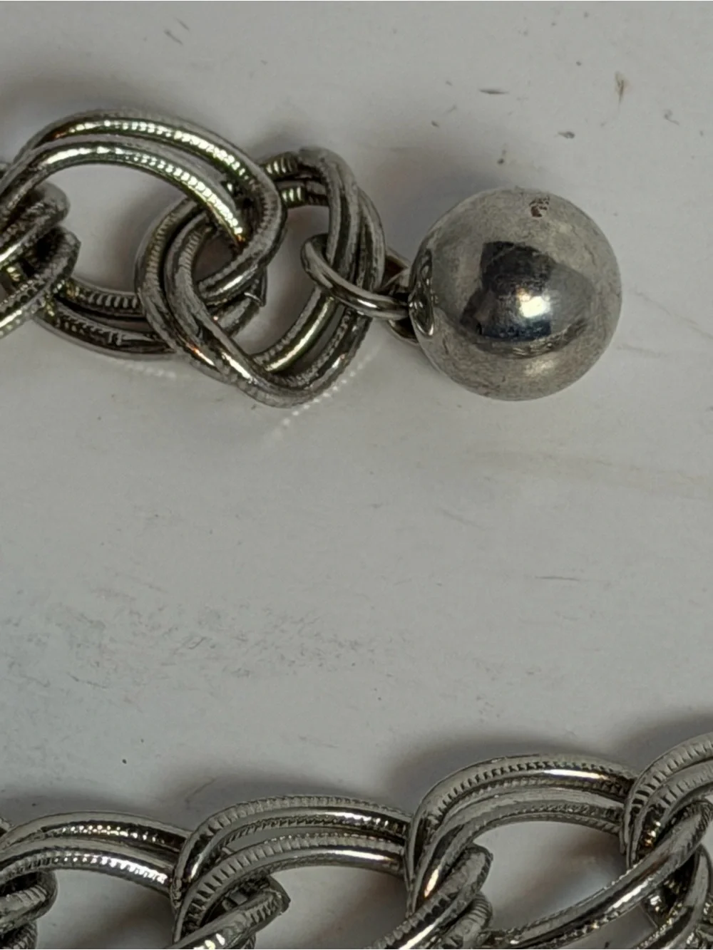 90s Boho Metallic Silver Interlocking Double Loop Belly Chain Belt